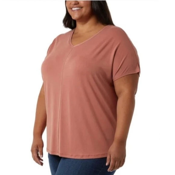 32 Degrees Cool Women's Soft Luxe Short Sleeve V-Neck Top | Red/Pink| 2X - Picture 4 of 15